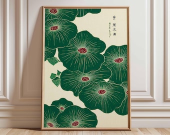 Estampado de loto japonés – Arte mural botánico verde, decoración zen