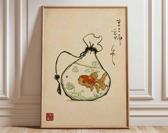 Lámina artística de pez dorado japonés – Decoración vintage zen para el hogar
