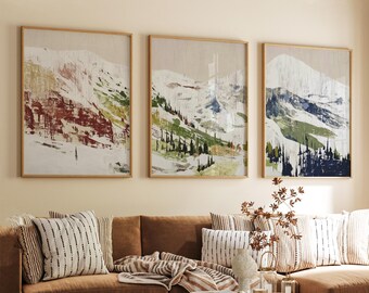Alpine Valley Poster Set of 3 Abstract Brushstroke Style Wall Art