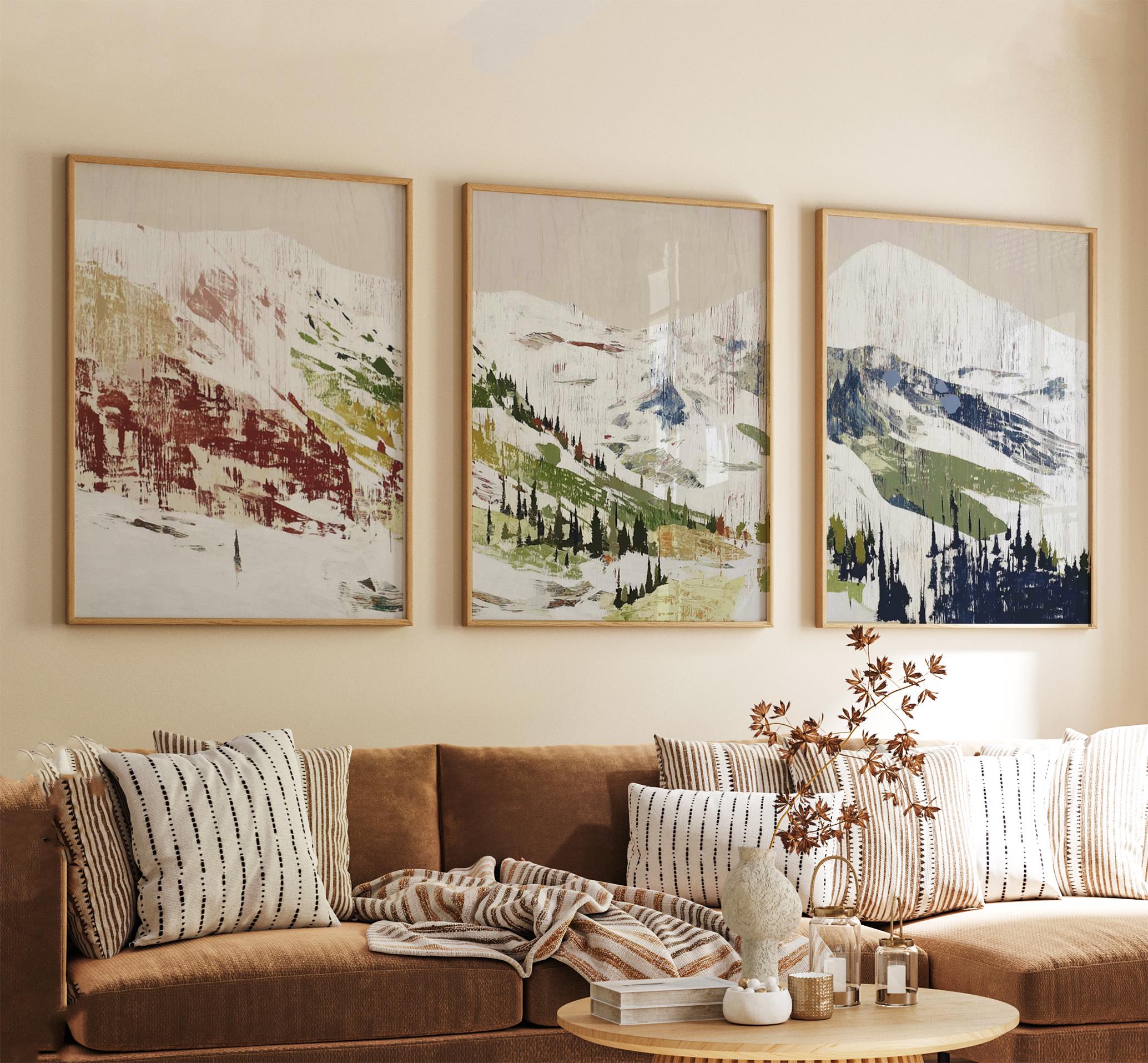 Alpine Valley Poster Set of 3 Abstract Brushstroke Style Wall Art