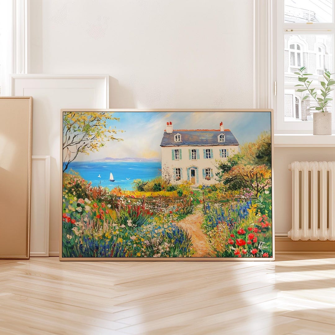 Seaside Cottage Art Print, Coastal Landscape, William Morris Style - Etsy