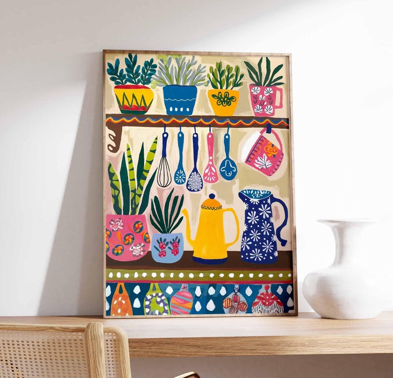 boho kitchen wall decor, kitchen gallery wall art set... Colorful Kitchen Wall Art, Kitchen Decor, Floral Poster, Boho ...
