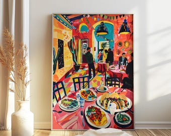 Póster vibrante de restaurante de tacos, arte de comida mexicana, decoración de cocina