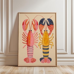 Impression d'art de homard, illustration nautique colorée, affiche côtière moderne