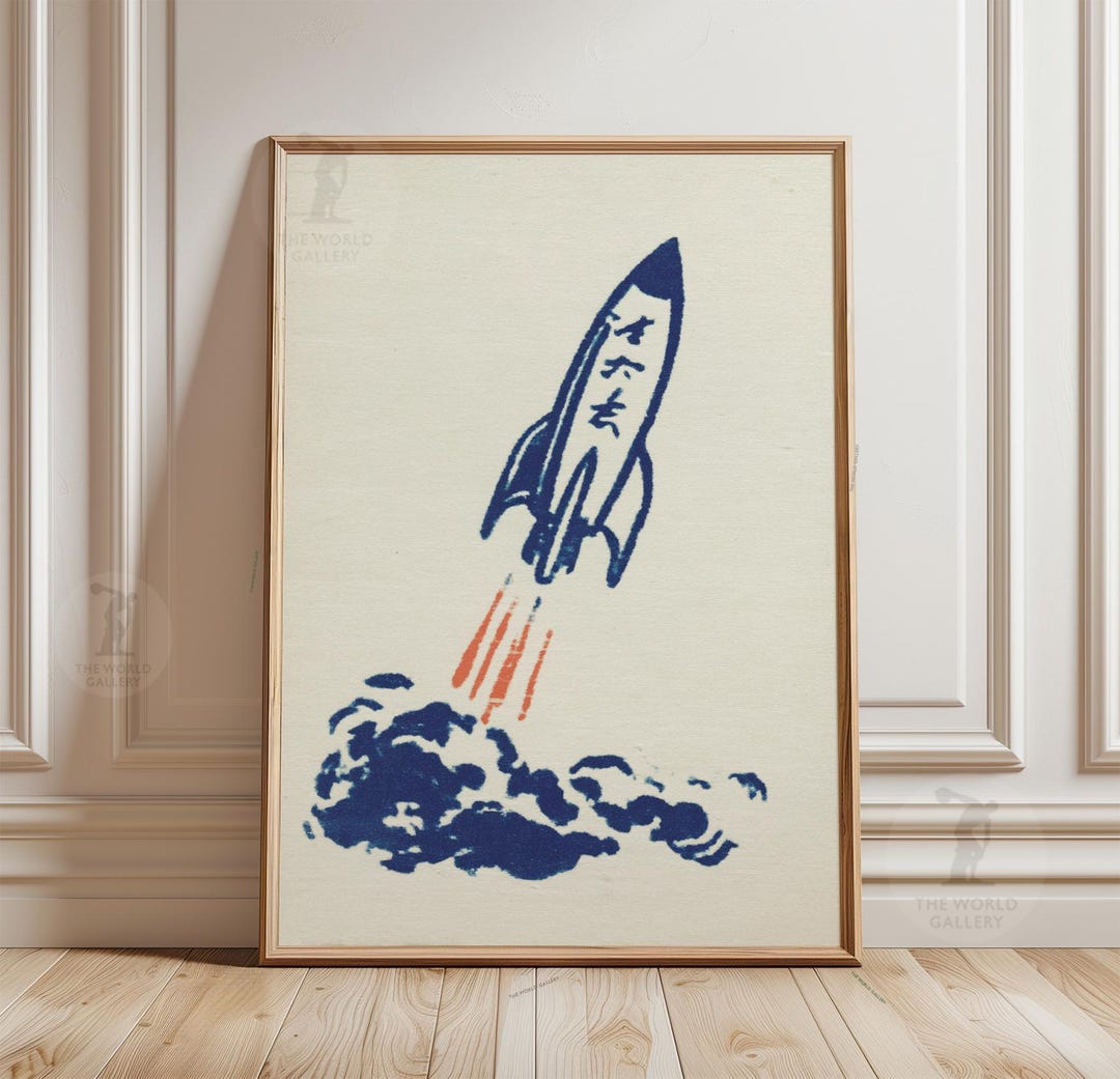 Rocket Launch Poster | Minimal Space Wall Art | Japanese Style Rocket ...