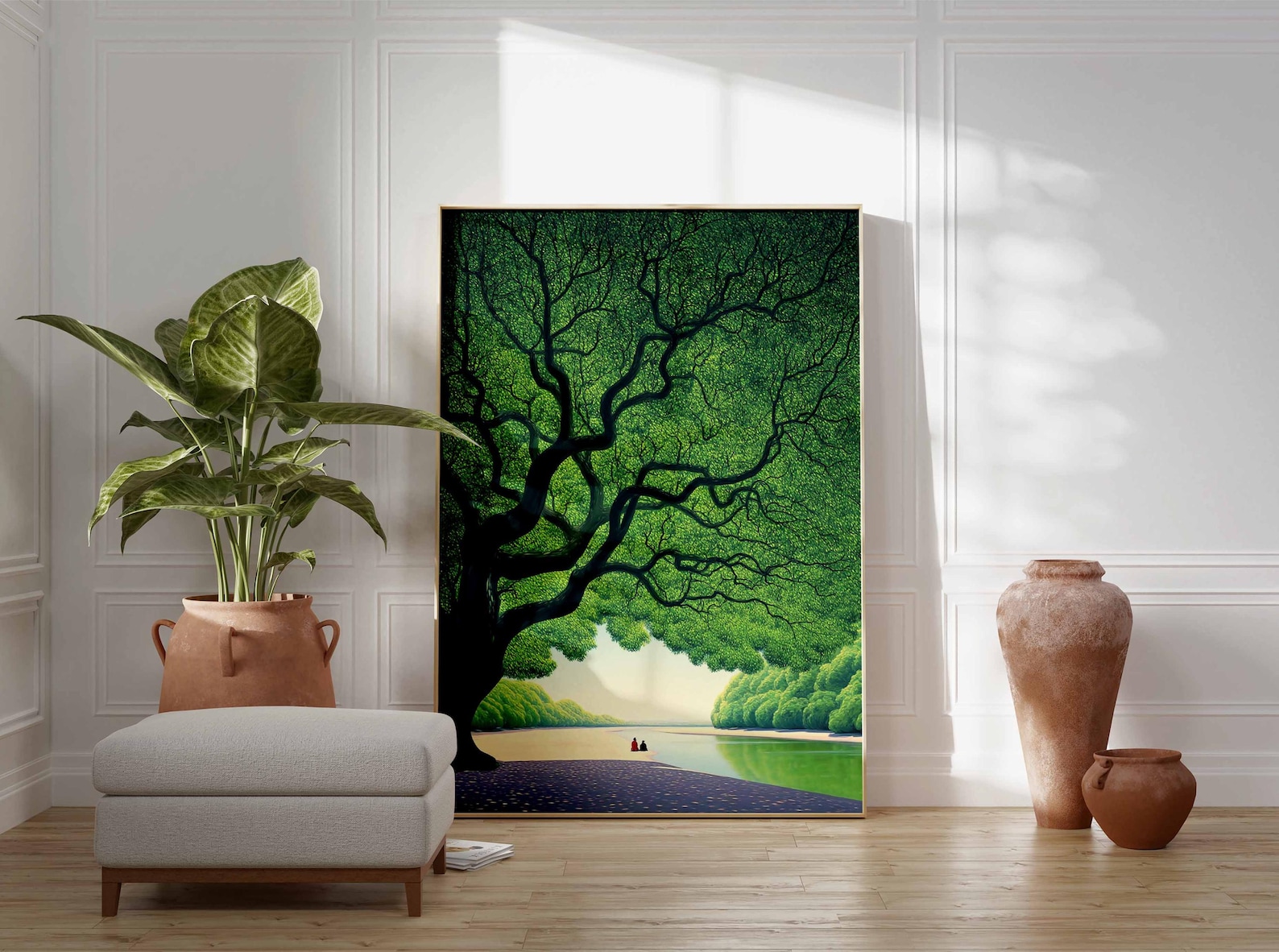 Calming Tree Drawing Giant Green Tree Poster, Peaceful Nature Wall Art Print, Serene ...