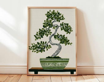 Japanese Bonsai Tree Poster, Zen Botanical Art Print