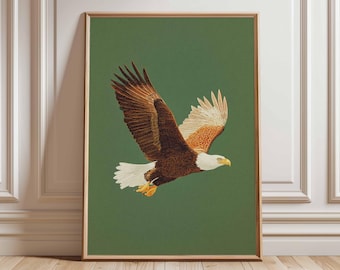 Stampa artistica vintage di un'aquila calva, maestosa illustrazione di un uccello.