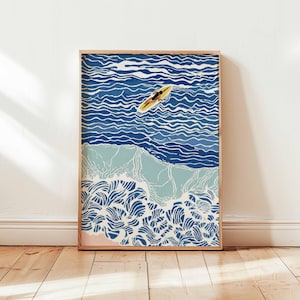 Surfing Poster, Beach Wall Art, Surf Print, Ocean Wave Poster, Coastal Surf Decor, Summer Surfing Print, Surfer Room Gift Art