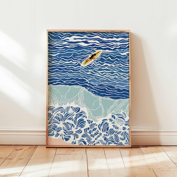 Surfing Poster, Beach Wall Art, Surf Print, Ocean Wave Poster, Coastal Surf Decor, Summer Surfing Print, Surfer Room Gift Art