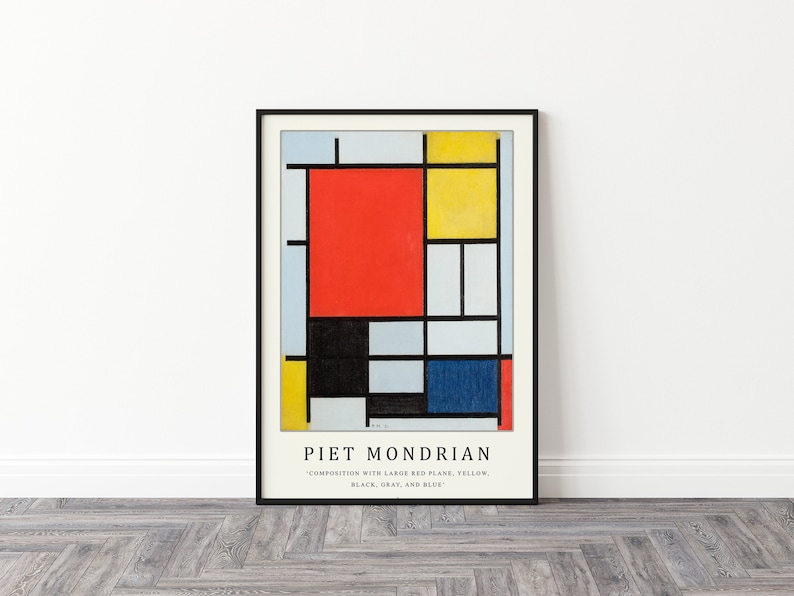 Piet Mondrian Poster, Composition With Large Red Plane , Piet Mondrian Art Print, Bauhaus Poster, Abstract Art, Cubism, Modern Art, Gift image 4