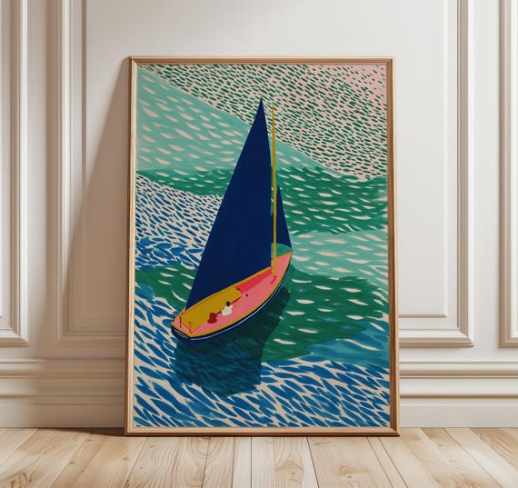 Modern Sailboat Wall Art, Colorful Coastal Print, Abstract Ocean Poster, Nautical Beach Decor, Contemporary Seaside Artwork