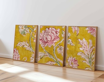 Vintage Floral Prints, Yellow & Pink Botanical Wall Art Set