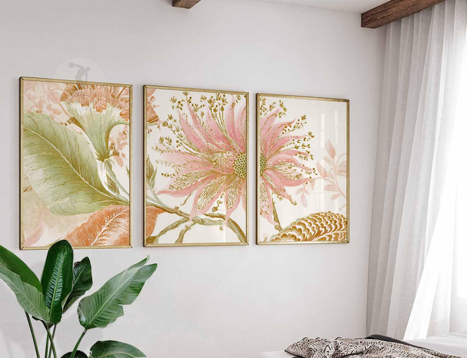 Vintage Botanical Wall Art Set of 3, Cottagecore Floral Prints ...