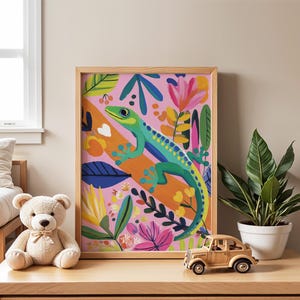 Gecko Nursery Poster | Colorful Jungle Animal Wall Art for Kids Room | Baby Room Print | Playroom or Toddler Decor | Baby Shower Gift