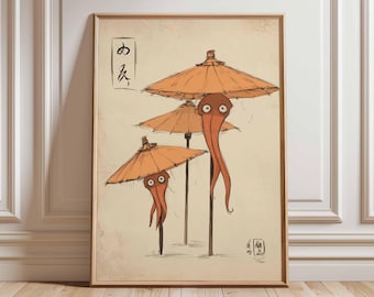 Japanischer Yokai Art Print, Karakasa Umbrella Ghost, Folklore Poster