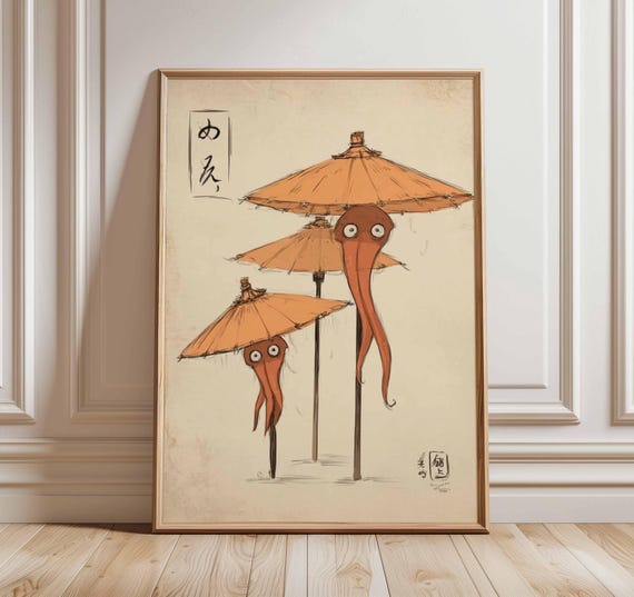 Japanese Yokai Wall Art Print, Karakasa Obake Umbrella Ghost
