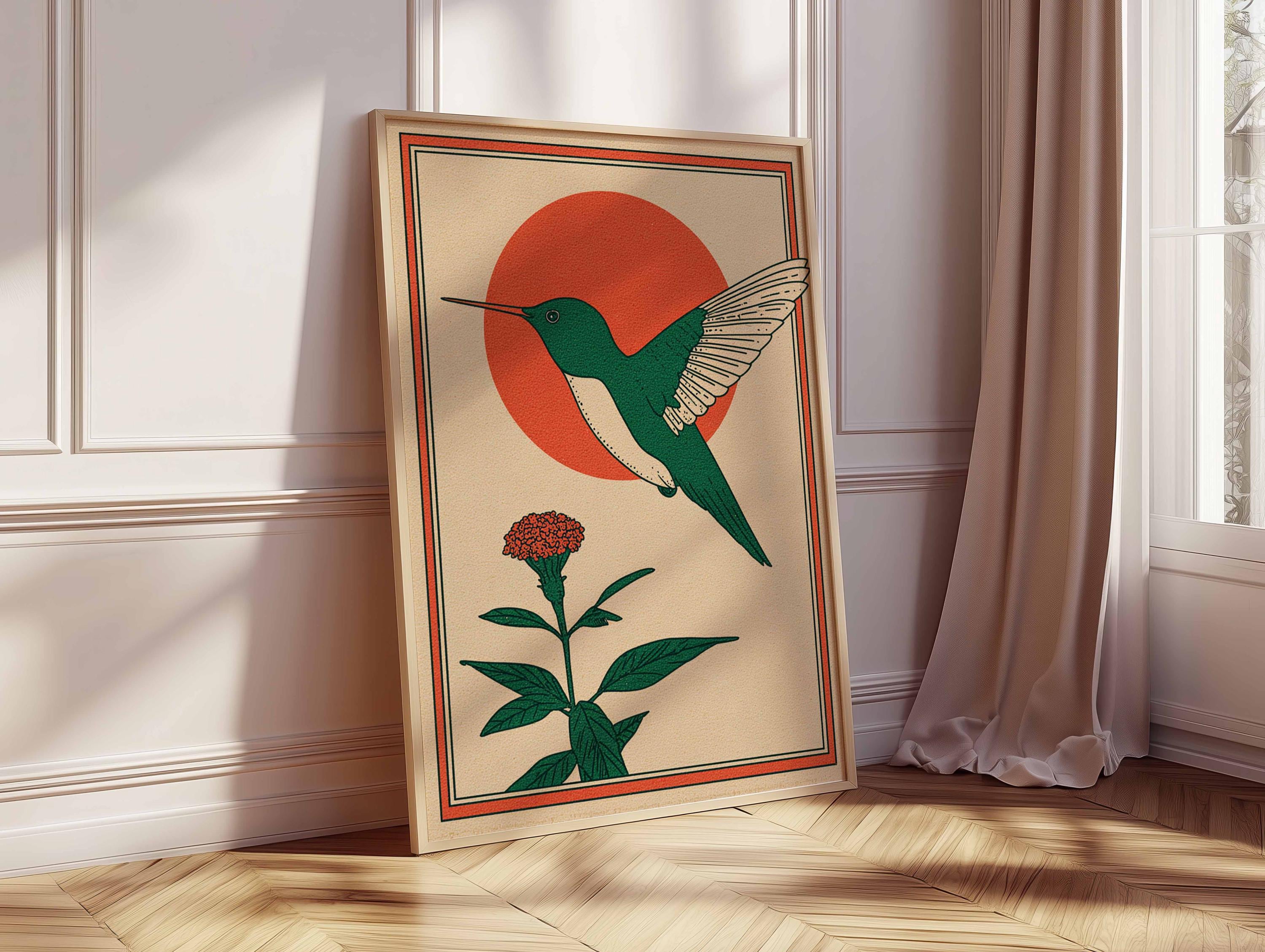 Sun and Moon Hummingbird Poster, Boho Print, Mystical Wall Art, Vintage ...