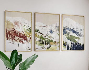 アートポスターNO.6(14479) Alpine Valley Poster Set of 3 Abstract Brushstroke Style Wall Art