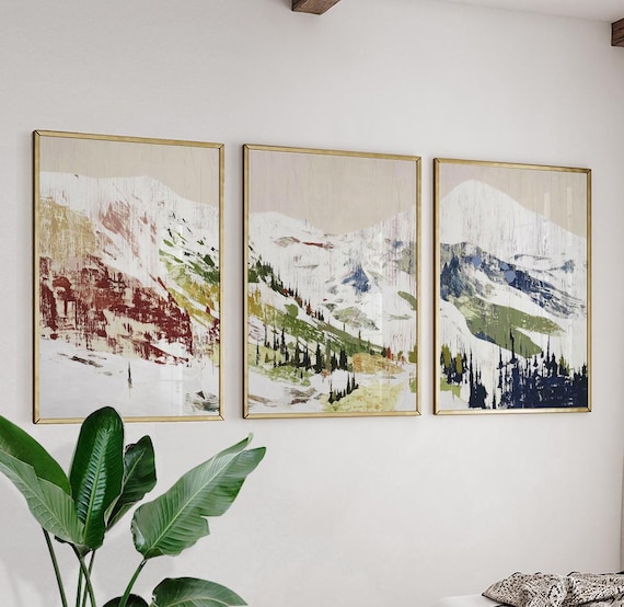 Alpine Valley Poster Set of 3 Abstract Brushstroke Style Wall Art