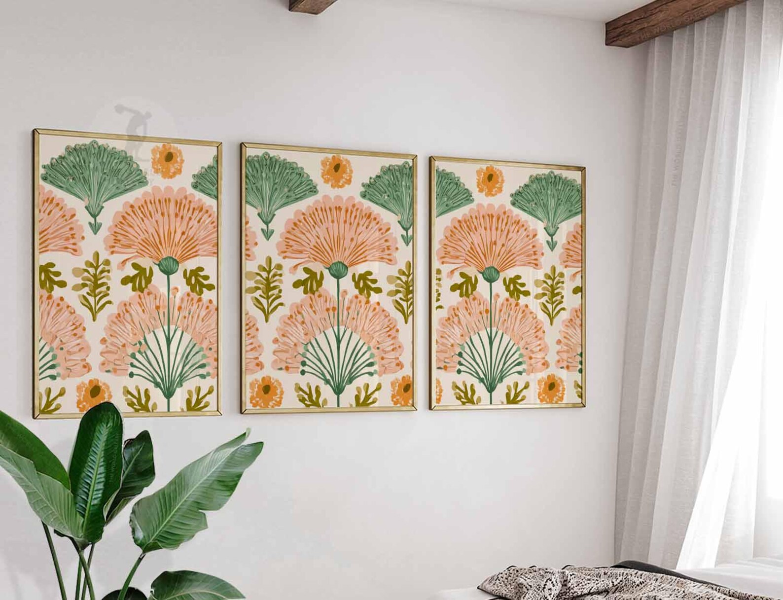 Boho Floral Print Set, Pink Mustard Botanical Wall Art Trio - Etsy