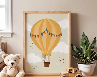 Hot Air Balloon Nursery Print, Adventure Kids Room Decor