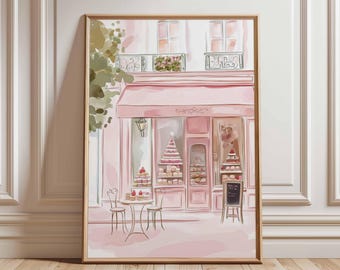 Paris Patisserie Print, Pink French Bakery, Café Wall Art