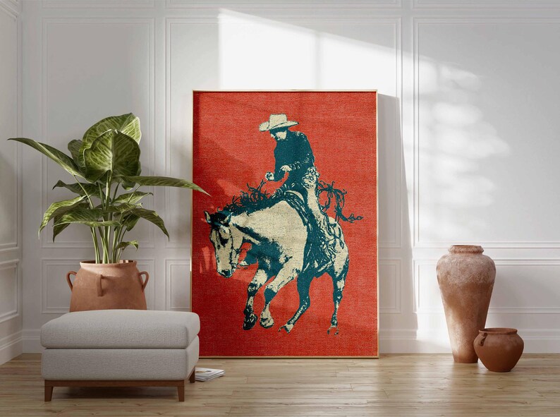 Vintage Cowboy Poster, Rustic Western Horse Art, Pop Art Print - Etsy
