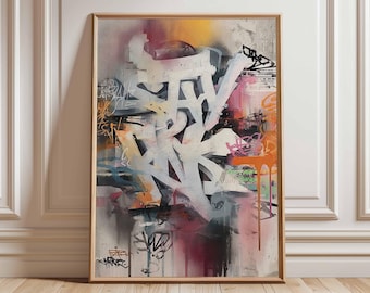 Impresión de arte mural de grafiti abstracto, pintura urbana de estilo callejero, decoración industrial moderna, póster contemporáneo para el hogar.