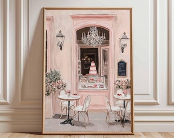 Paris Patisserie Print, Pink French Bakery Illustration, Elegant Café Wall Art