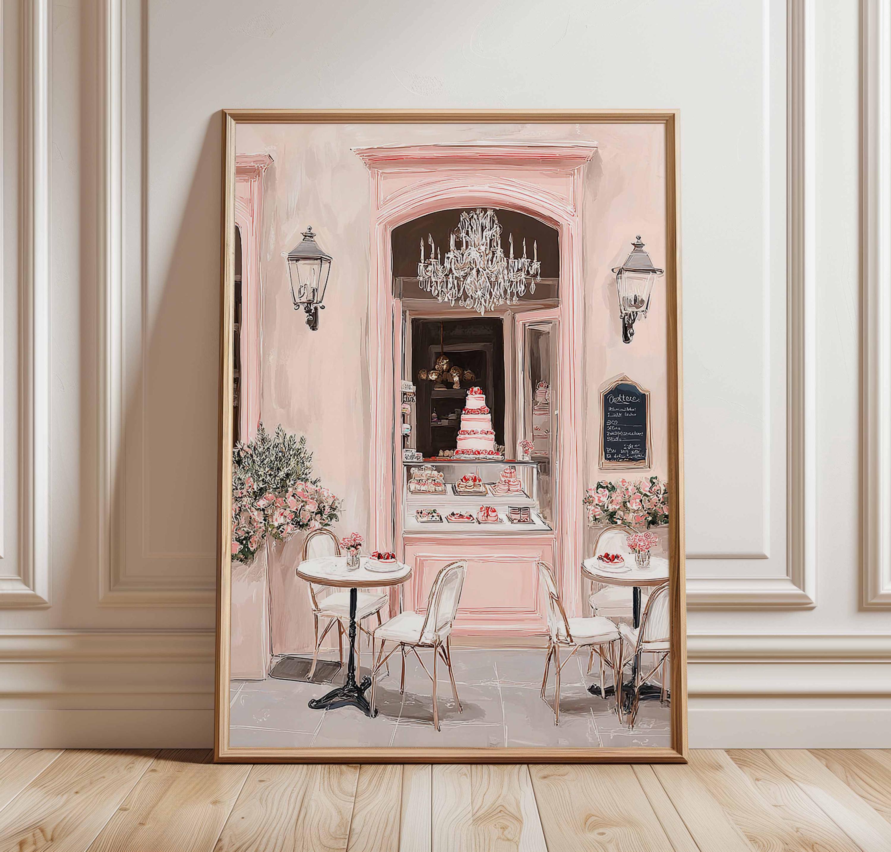 Paris Patisserie Poster French Café Wall Art, Pink Bakery Illustration ...