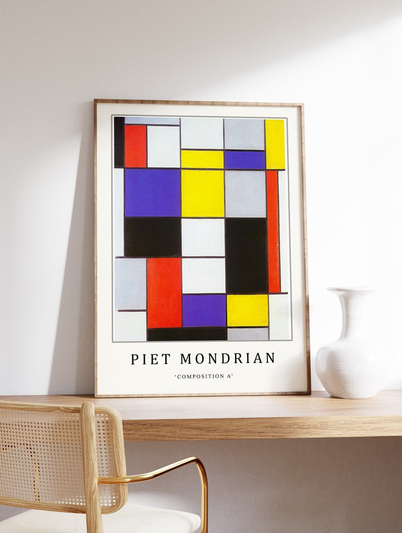 Piet Mondrian Poster, Composition A, Piet Mondrian Art Print, Bauhaus Poster, Abstract Art, Cubism, Modern Art, Gift, A1/A2/A3/A4 image 1