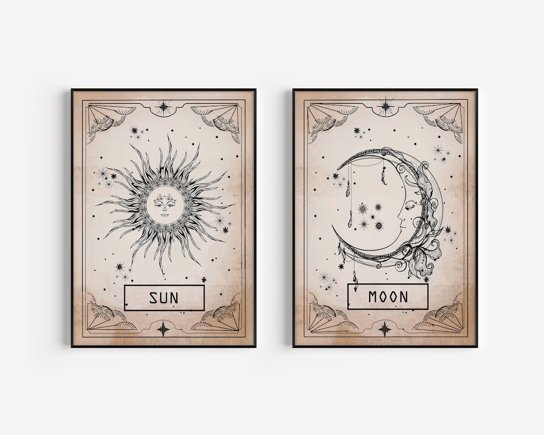 Set of 2 Tarot Card Posters the Sun and the Moon Astrology - Etsy