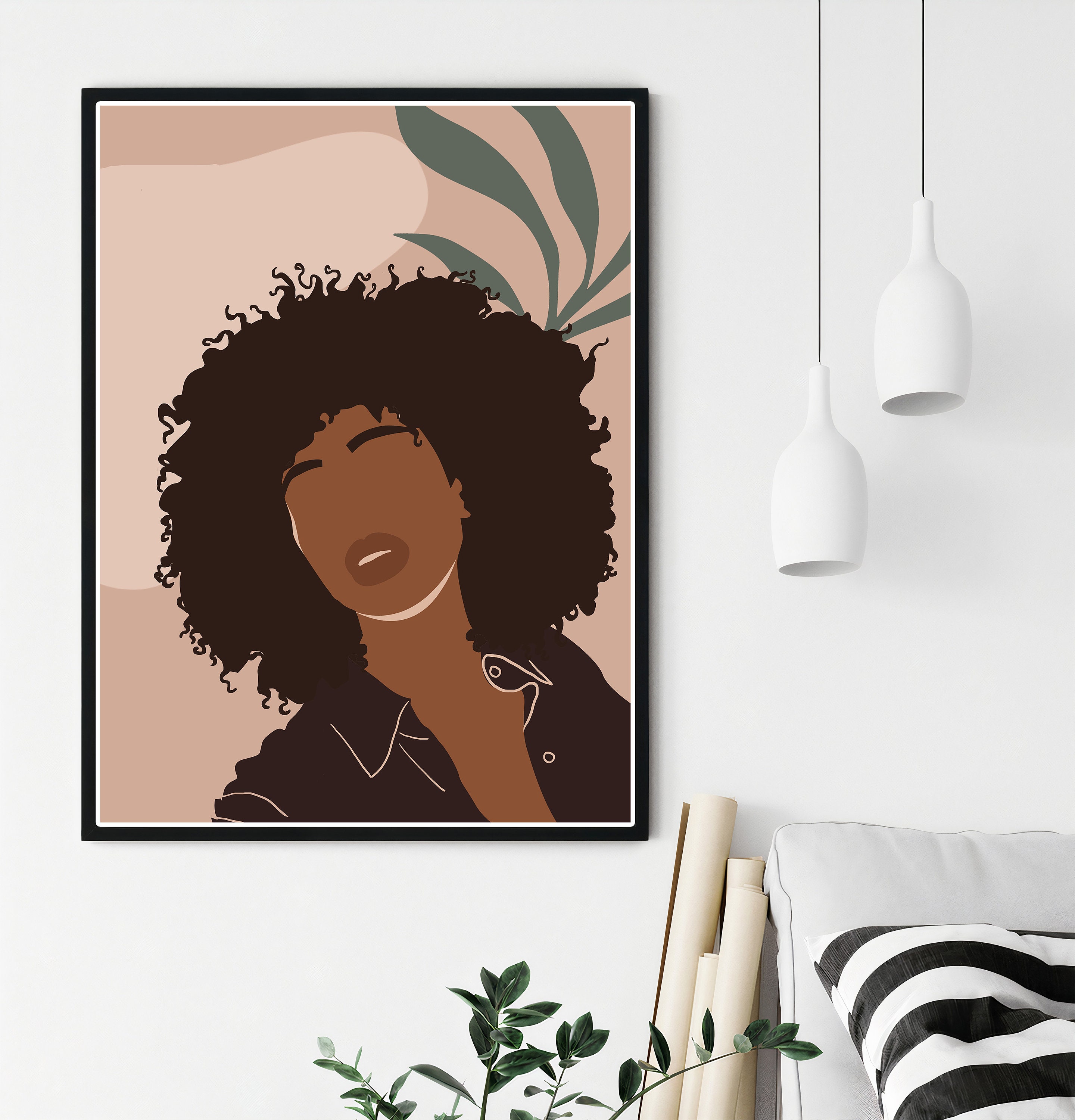 Black Woman Wall Art Abstract Female Portrait Pastel Etsy