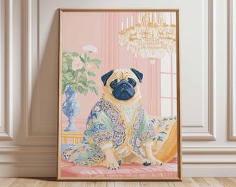 Regal Pug Art Print, Funny Royal Dog Poster