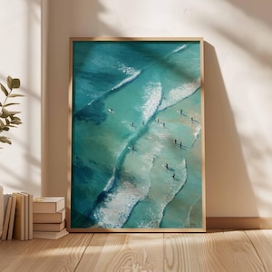 Surfing Poster, Retro Surf Print, Beachy Wall Art, Blue Wall Art, Summer Ocean Print, Dopamine Decor, Beach Painting Poster, Coastal Decor