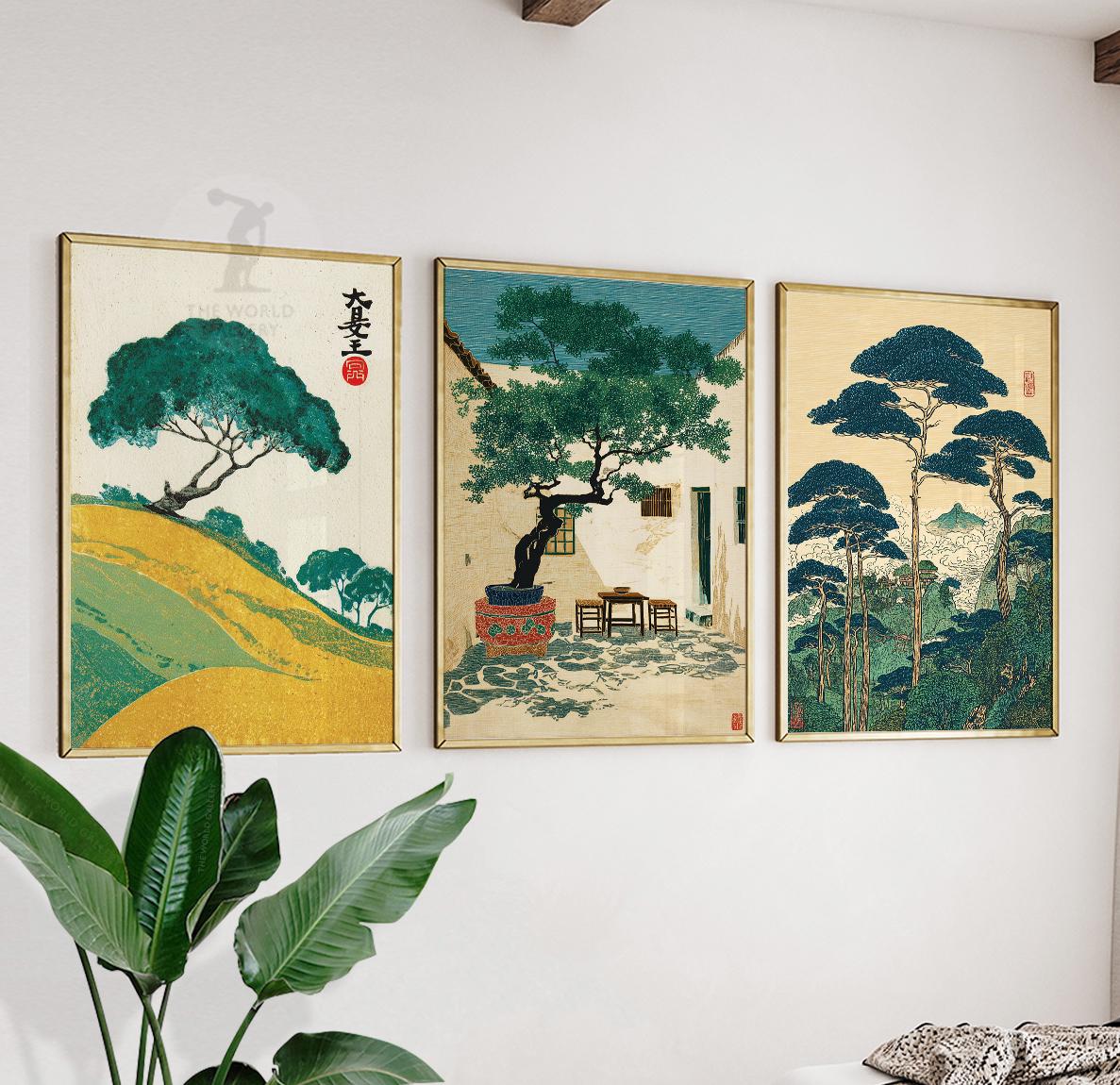 Japanese Tree Poster Set | Vintage Landscape Wall Art | Botanical ...