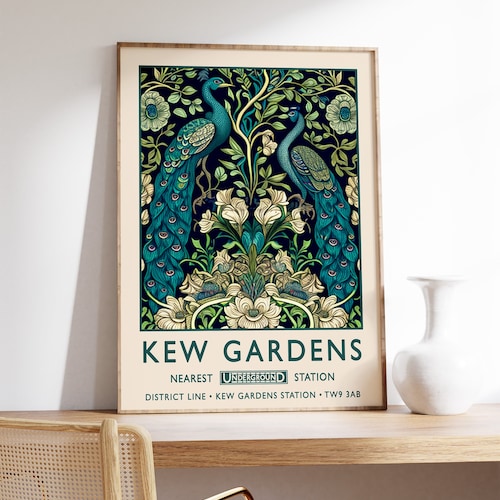 William Morris Pfau Druck, Kew Gardens Druck, London Druck, William Morris Poster, Vintage Wandkunst, Blumenkunst, Vintage Poster