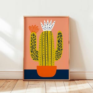 Mexikanisches Kaktus Poster mit japanischem Einfluss, Retro botanische Wandkunst Druck, buntes Wüstenpflanzendekor, moderne minimalistische Kaktuskunst