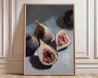 Natura morta con fichi, decorazione rustica per la parete della cucina.