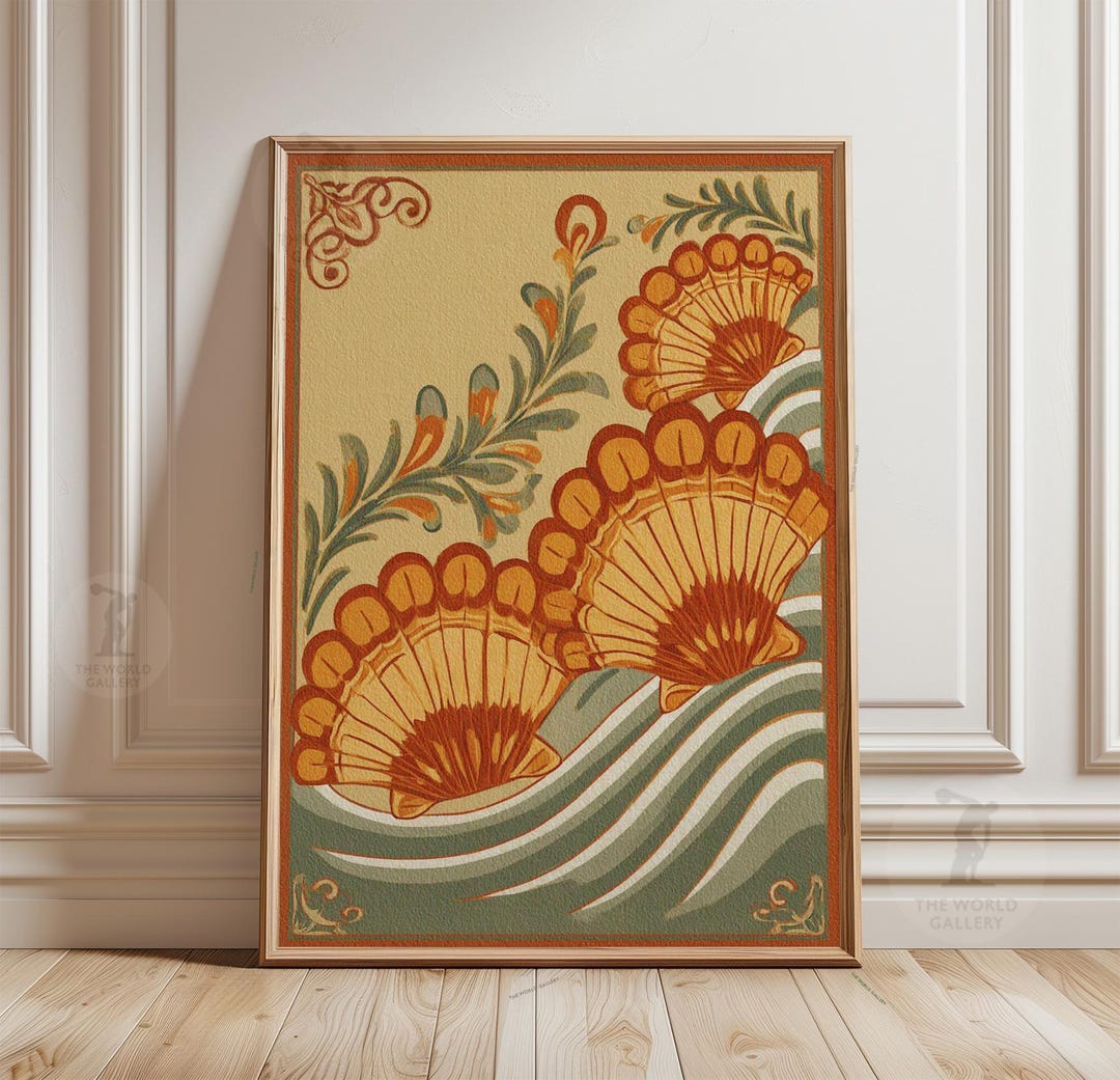 Scallop Shell Poster Scallop Shell Wave Poster, Coastal Vintage Wall Art Print - Etsy