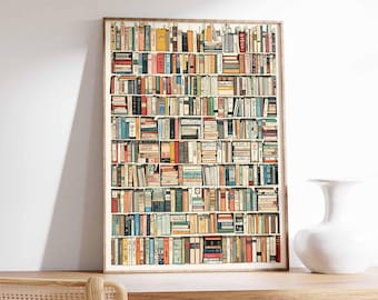 Póster de biblioteca vintage, arte de libros, póster de lectura, regalo para amantes de los libros, regalo de lectura, arte de pared antiguo, arte retro para amantes de los libros, arte de biblioteca