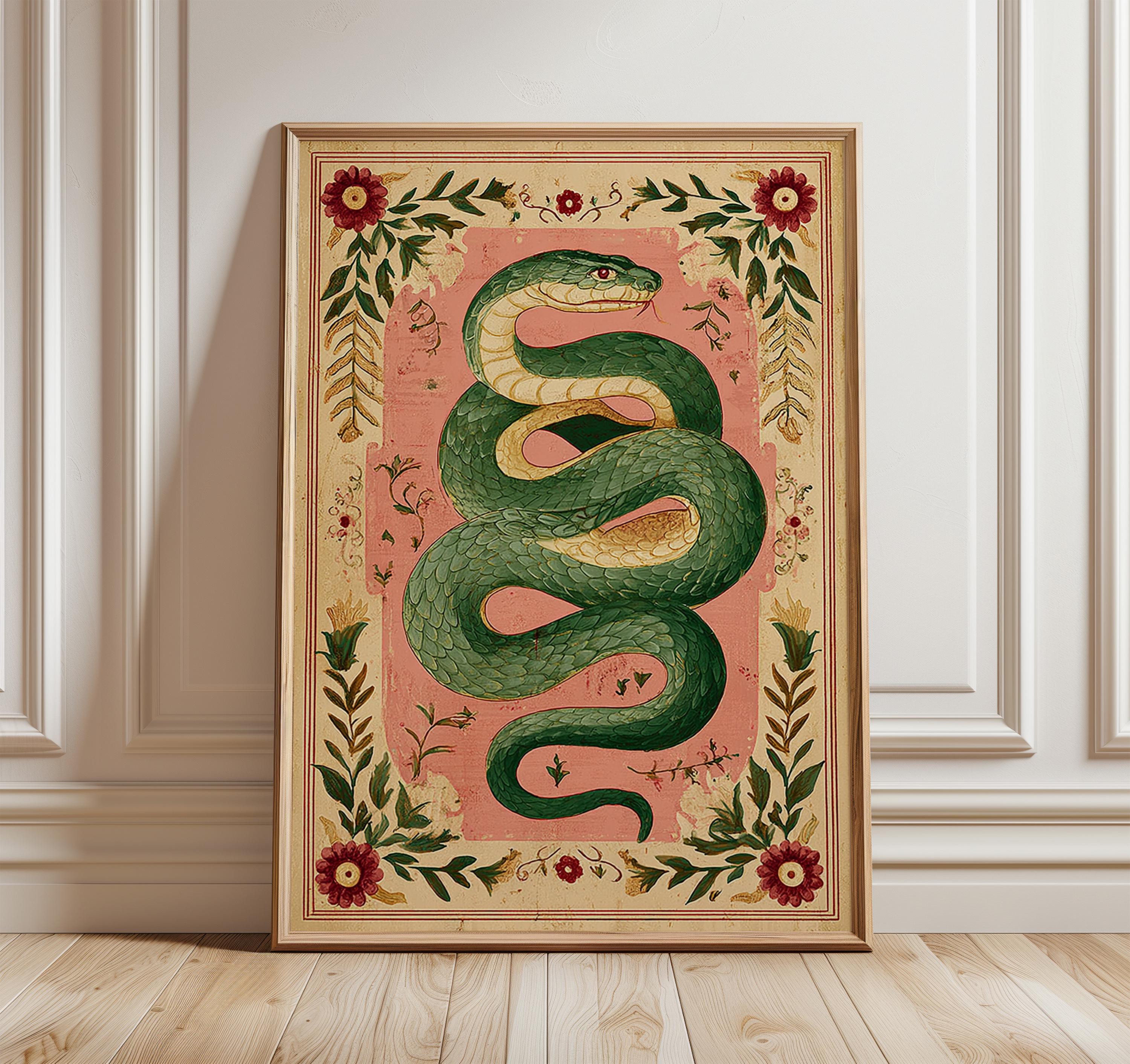 Esoteric Snake Art Print, Vintage Folk Symbolism Poster, Mystical