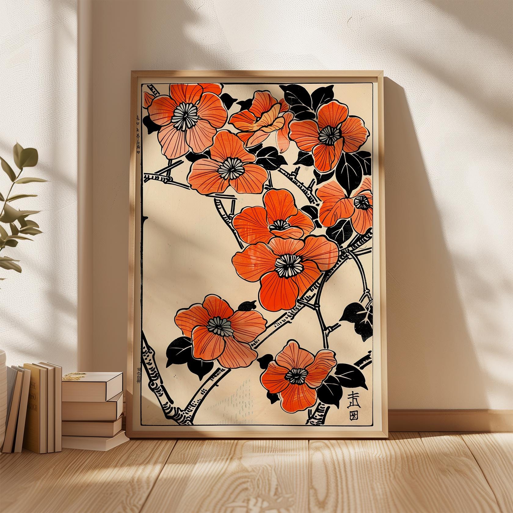 Japanese Orange Blossom Print, Modern Woodblock Floral Art - Etsy