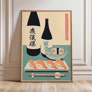 Traditional Japanese Sushi Food Poster, Japanese Cuisine Print, Kitchen Wall Decor, Food Art, Vintage Food Poster, Asian Food Illustration