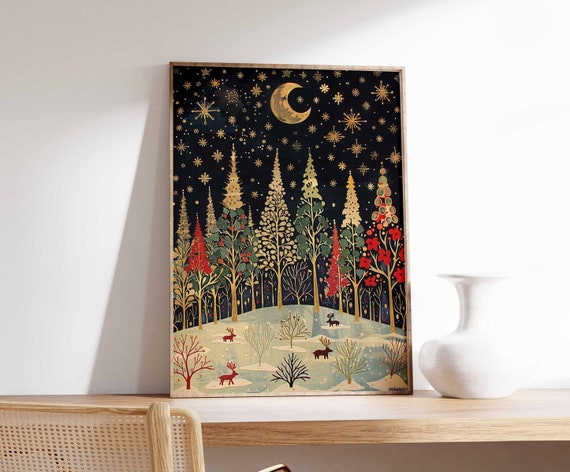 Christmas Poster, Christmas Wall Art, Festive Decor, Winter Art, Winter Poster, Reindeer Print, Snow Art, Christmas Tree Art, Christmas Art