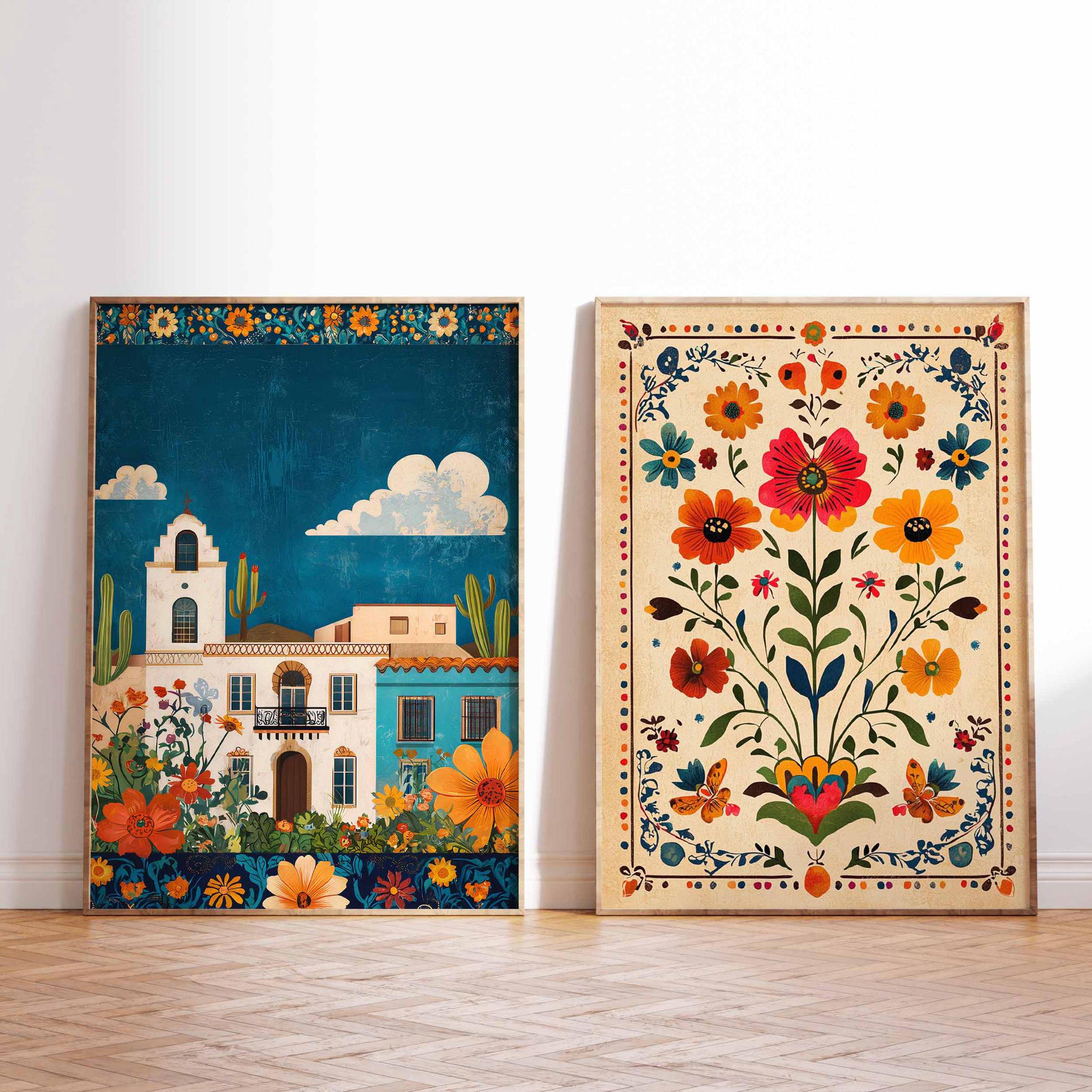 Set of 2 Mexican Posters, Mexican Wall Art, Botanical Prints, Latin Art ...