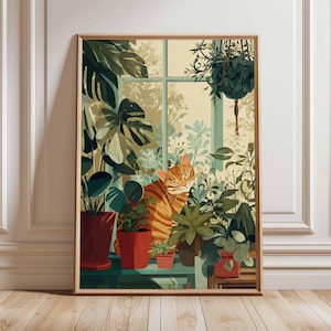Botanical Cat Poster, Cat Art Print, Animal Art Print, Wall Art Decor, Vintage Art, Retro Art, Cat Lovers Gift, A1/A2/A3/A4