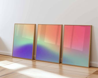 Sonnenuntergang Farbverlauf Wandkunst 3er-Set, abstrakte moderne Poster, warmes rosa orange Wohndekor, minimalistisches zeitgenössisches Kunstset