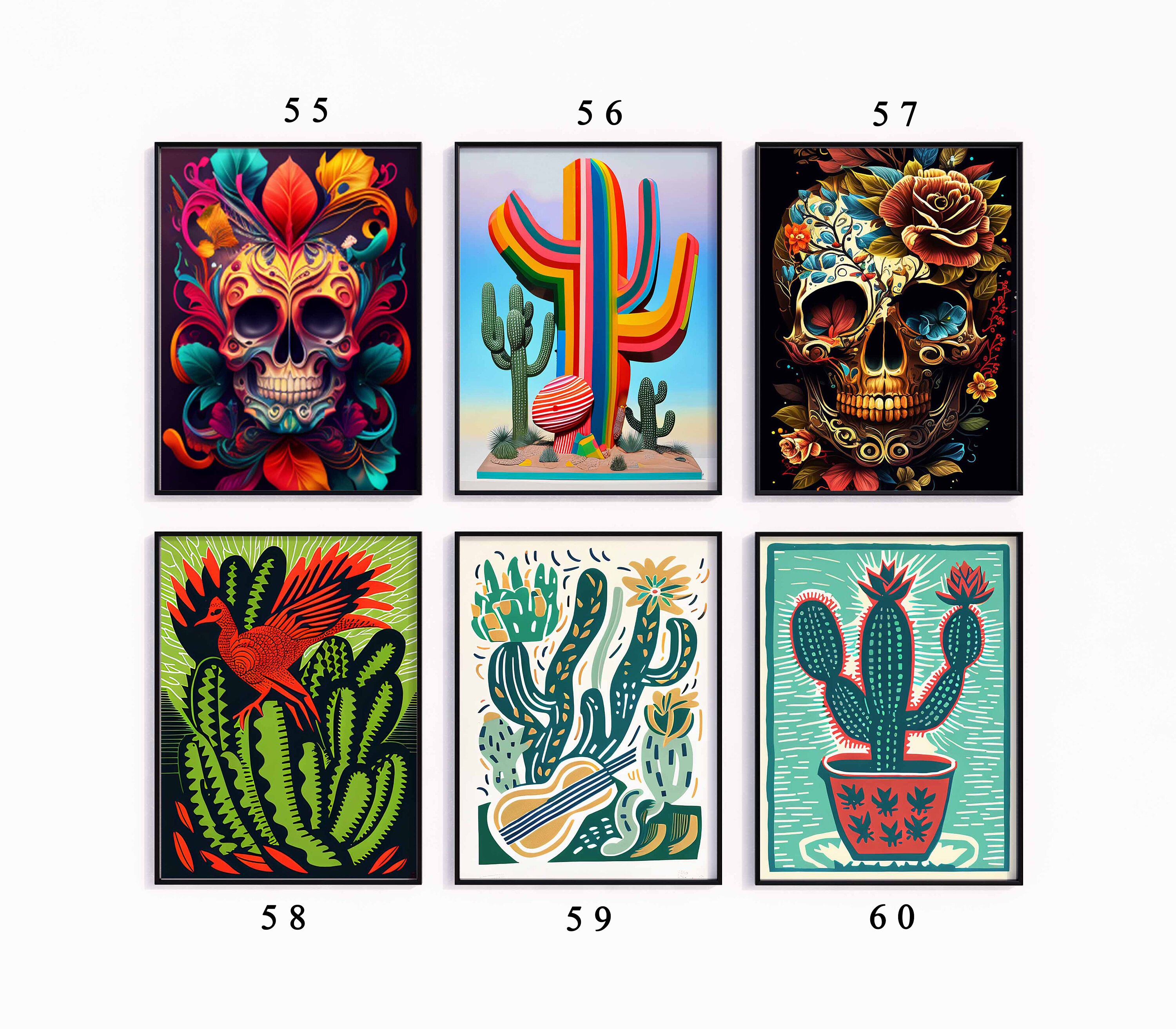 Mexican Poster Sets, Mexican Wall Art Decor, Floral Wall Print, Mexican